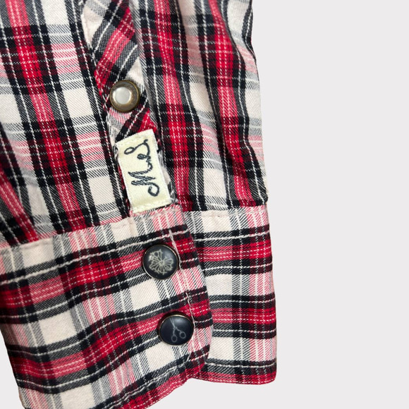 Maison Scotch (Sz 2) Plaid Snap Button Leather Elbow Patch Shirt - Picture 4 of 13